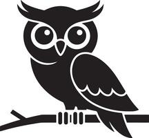 An illustration of a black owl icon sitting on a branch vector