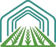 A minimalist logo of a greenhouse with rows of cultivation vector