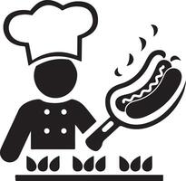 A black and white clip art image of a chef icon vector