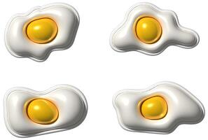 Various inflated fried egg figures with shiny surface on isolated background, 3D rendering illustration photo