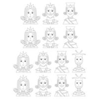 A set of black and white images of the king, queen, jack and joker of all stripes on a white background. vector