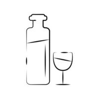 icon of a bottle of wine and a glass editable on a white background. vector