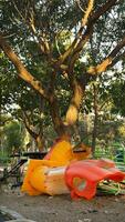 children's play areas that are not maintained and there is no warning tape. photo