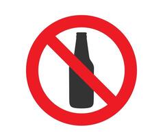 Beer bottle not allowed. No alcohol icon symbol sign. Prohibited sign illustration image. Isolated on white background. vector