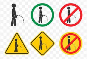 Peeing man people figure. No Peeing icon symbol. Pissing prohibited sign. Urinate not allowed. No peeing on floor. illustration image. Isolated on white background. vector
