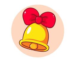 Golden Bell with Red Bow Ring Cartoon Hand-drawn. Icon Object Concept Design Illustration. Isolated Background. vector