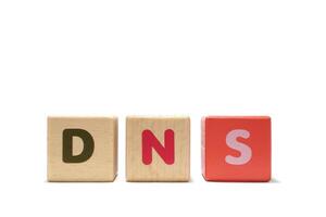 text DNS Domain Name System on colorful wooden isolated on a white background photo