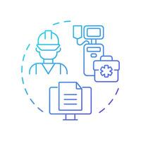 Employee injury report blue gradient concept icon. Medical service, health care. Worker illness. Round shape line illustration. Abstract idea. Graphic design. Easy to use in infographic, presentation vector