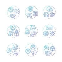 ABM blue gradient concept icons. Advertisement strategy, personalization. Targeted marketing. Icon pack. Round shape illustrations for infographic, presentation. Abstract idea vector