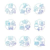 Film production multi color concept icons. Movie script, screenwriting. Funding management, directing. Icon pack. Round shape illustrations for infographic, presentation. Abstract idea vector