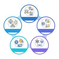 6G technologies infographic circles flowchart. Wireless connection. High-speed internet. Visualization diagram with 5 steps. Circular info graphic editable vector