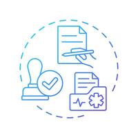 Filing workers compensation claim blue gradient concept icon. Healthcare insurance, medical report. Round shape line illustration. Abstract idea. Graphic design. Easy to use in infographic vector