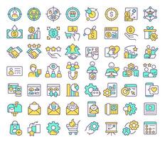 Account-based marketing RGB color icons set. Customer acquisition, sales cycle. Advertising strategy. Isolated illustrations. Simple filled line drawings collection. Editable stroke vector