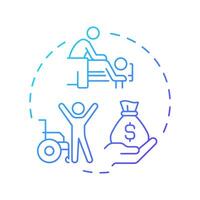 Rehabilitation expenses blue gradient concept icon. Injury compensation, healthcare service. Round shape line illustration. Abstract idea. Graphic design. Easy to use in infographic, presentation vector