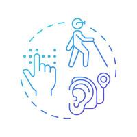 Sensory disabilities blue gradient concept icon. Perception impairment, medical care. Round shape line illustration. Abstract idea. Graphic design. Easy to use in infographic, presentation vector