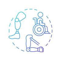 Physical disabilities blue gradient concept icon. Amputee rehabilitation, impairment. Round shape line illustration. Abstract idea. Graphic design. Easy to use in infographic, presentation vector