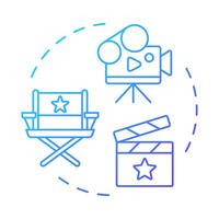Film production multi color concept icon. Movie producing. Filmmaking equipment, technology. Round shape line illustration. Abstract idea. Graphic design. Easy to use in infographic, presentation vector