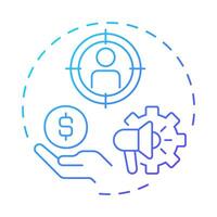 Paid media blue gradient concept icon. Advertising personalization, sponsorship. Round shape line illustration. Abstract idea. Graphic design. Easy to use in infographic, presentation vector