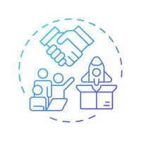 Aligns sales and marketing blue gradient concept icon. Business workflow, coordination management. Round shape line illustration. Abstract idea. Graphic design. Easy to use in infographic vector