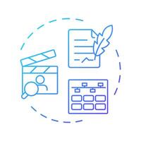 Film pre-production multi color concept icon. Cinematography, entertainment. Filmmaking, planning. Round shape line illustration. Abstract idea. Graphic design. Easy to use in infographic vector