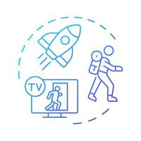 Character departure multi color concept icon. Hero journey, storytelling. Narrative structure. Round shape line illustration. Abstract idea. Graphic design. Easy to use in infographic, presentation vector