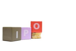 Text IPO Initial Public Offering on colorful wooden isolated on a white photo