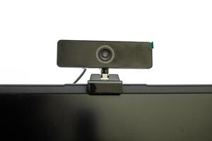 USB Webcam, Web Camera, Mounted on a Computer Monitor with Black Screen photo