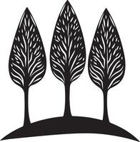 three trees on a hill with a white background vector