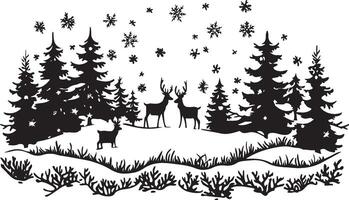 deer in the forest with snowflakes vector