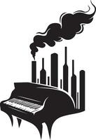 a black and white image of a piano with smoke coming out of it vector