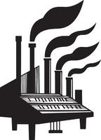 a black and white illustration of a factory with smoke coming out of the chimneys vector
