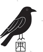 a black bird sitting on a box with a chinese character vector