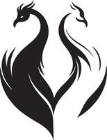 two black and white phoenixes are shown in a heart shape vector