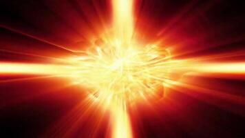 Bright light animation with rays floating on red background. video
