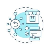 Cross-channel returns soft blue concept icon. Reverse logistics strategy. Ecommerce. Digital interface. Round shape line illustration. Abstract idea. Graphic design. Easy to use in article vector