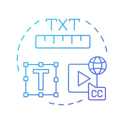Titles and graphics multi color concept icon. Movie subtitles, captions. Filmmaking, storytelling. Round shape line illustration. Abstract idea. Graphic design. Easy to use in infographic