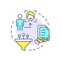 Content-based filtering multi color concept icon. Personalized advertising. Data control. Round shape line illustration. Abstract idea. Graphic design. Easy to use article, blog post vector
