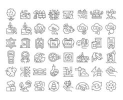 Carbon sequestration linear icons set. Atmosphere preservation, pipeline transportation. Co2 storage. Customizable thin line symbols. Isolated outline illustrations. Editable stroke vector