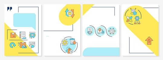 Reverse logistics yellow and blue brochure template. Leaflet design with linear icons. Editable 4 layouts for presentation, annual reports vector