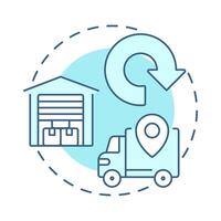 Transporting returns soft blue concept icon. Reverse logistics stage. Returned products delivery. Round shape line illustration. Abstract idea. Graphic design. Easy to use in article vector