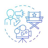 Film director multi color concept icon. Filming producer, cinema production. Equipment, entertainment. Round shape line illustration. Abstract idea. Graphic design. Easy to use in infographic vector