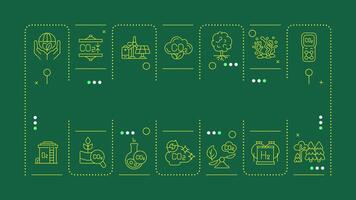 Carbon capture green word concept. Nature environment, preservation. Deforestation, pollution. Horizontal image. Headline text surrounded by editable outline icons vector