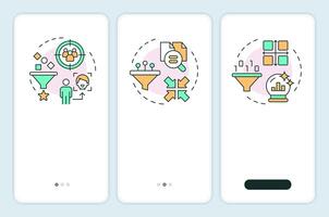 Collaborative filtering types onboarding mobile app screen. Walkthrough 3 steps editable graphic instructions with linear concepts. UI, UX, GUI template vector