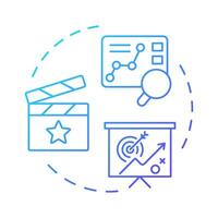 Film marketing multi color concept icon. Promoting strategy, business management. Round shape line illustration. Abstract idea. Graphic design. Easy to use in infographic, presentation vector