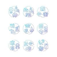Carbon sequestration blue gradient concept icons. Co2 emission, forestation. Greenhouse gas. Icon pack. Round shape illustrations for infographic, presentation. Abstract idea vector