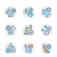 Standard operating procedures multi color concept icons. Regulatory compliance, task management. Icon pack. Round shape illustrations for infographic, presentation. Abstract idea vector