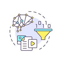 Knowledge-based filtering multi color concept icon. Artificial intelligence, machine learning. Round shape line illustration. Abstract idea. Graphic design. Easy to use article, blog post vector