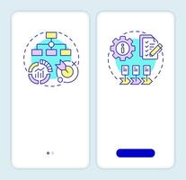 SOP benefits onboarding mobile app screen. Operating procedures. Walkthrough 2 steps editable graphic instructions with linear concepts. UI, UX, GUI template vector