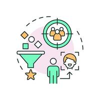 User-based filtering multi color concept icon. Target audience, personalized content. Data management. Round shape line illustration. Abstract idea. Graphic design. Easy to use article, blog post vector