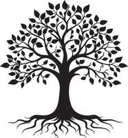 a black and white tree with roots vector